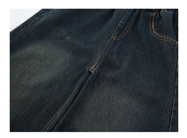 Modische High-Waist-Jeans mit weitem Bein für Teenager-Mädchen, Streetwear, lockere Denim-Hose, gewaschene dunkelblaue Jeans, Hose, Größe 5-14. – Detail 10