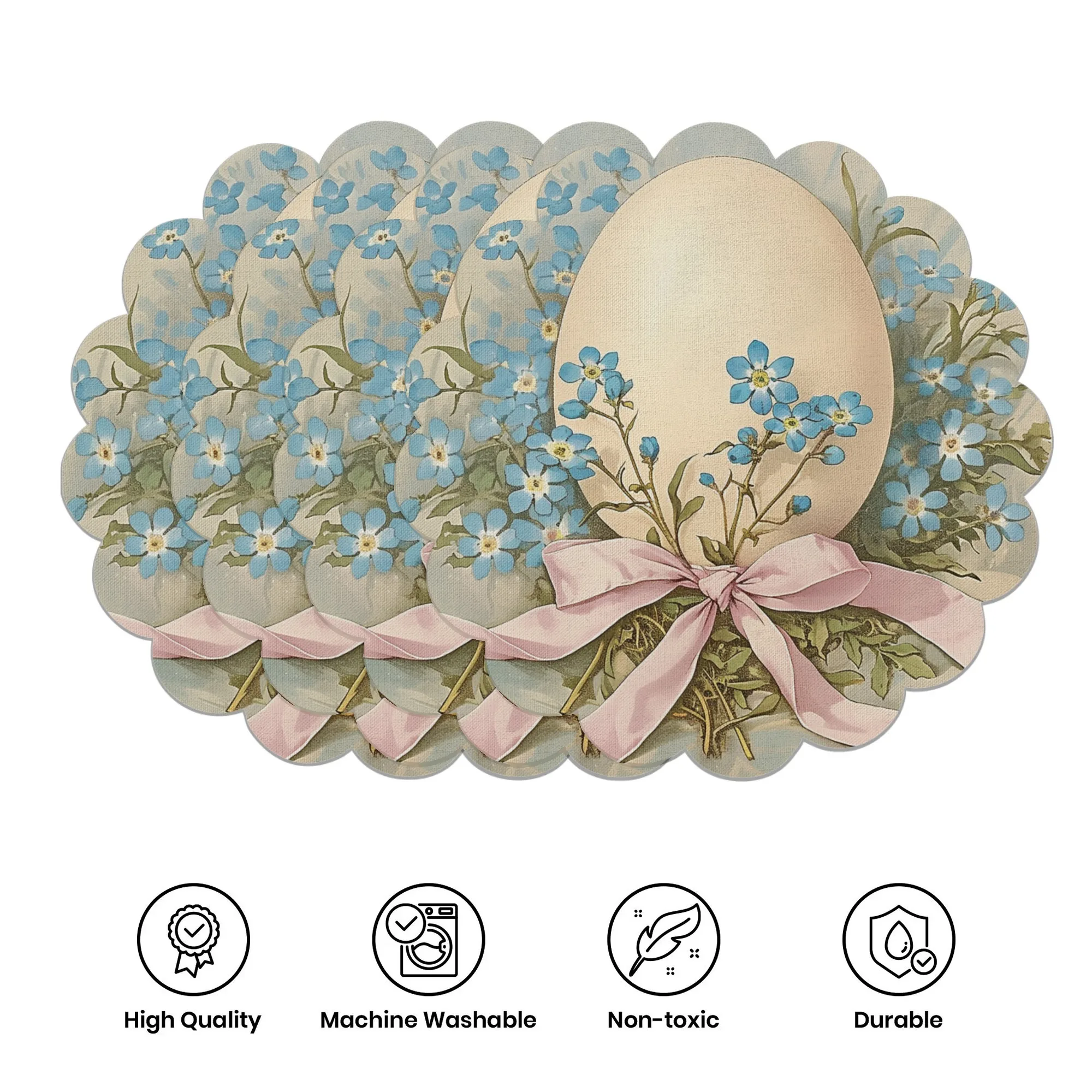 

VIKAMA 4PC Easter Egg Mat Light Beige Egg Blue Flower Spring Easter Party Restaurant Decoration