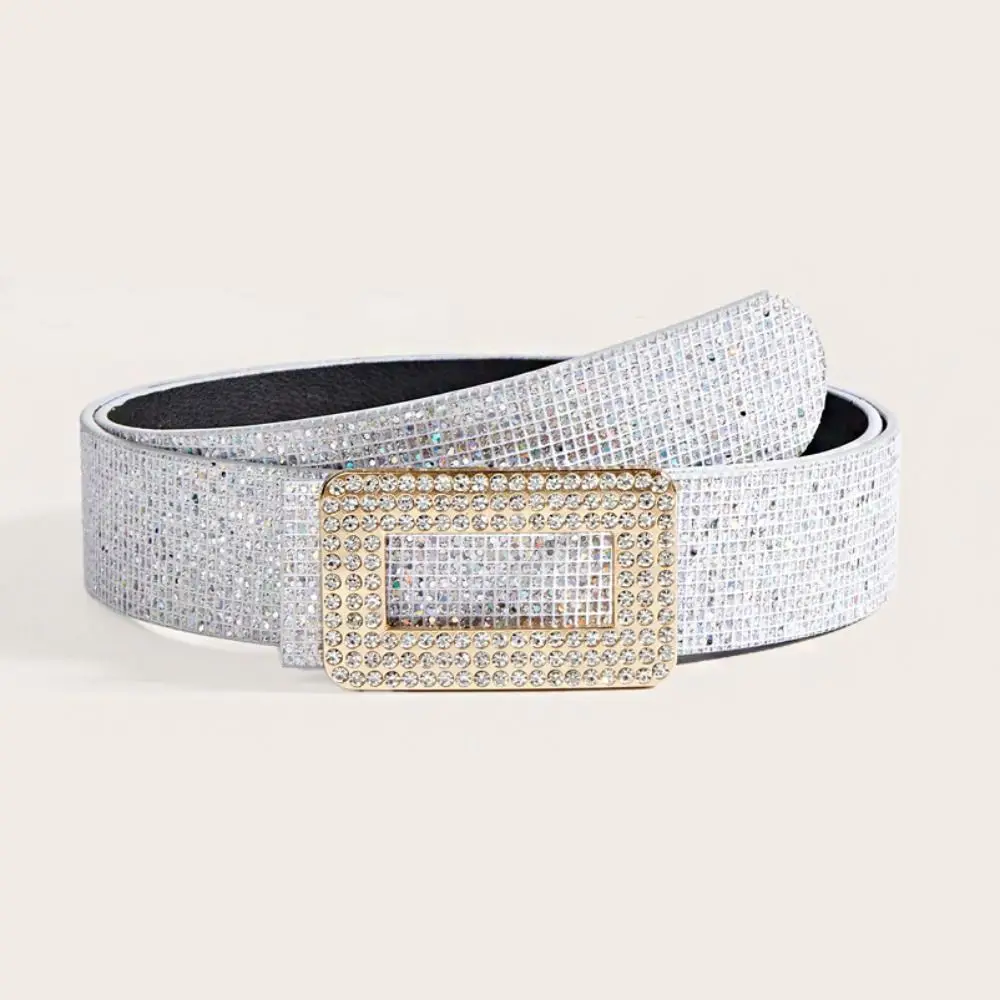 

Rhinestone Square Buckle Sequin Belt Punk All-match PU Leather Wide Waistband Jeans Trouser Decor Dress Decor Y2K Girl Waistband