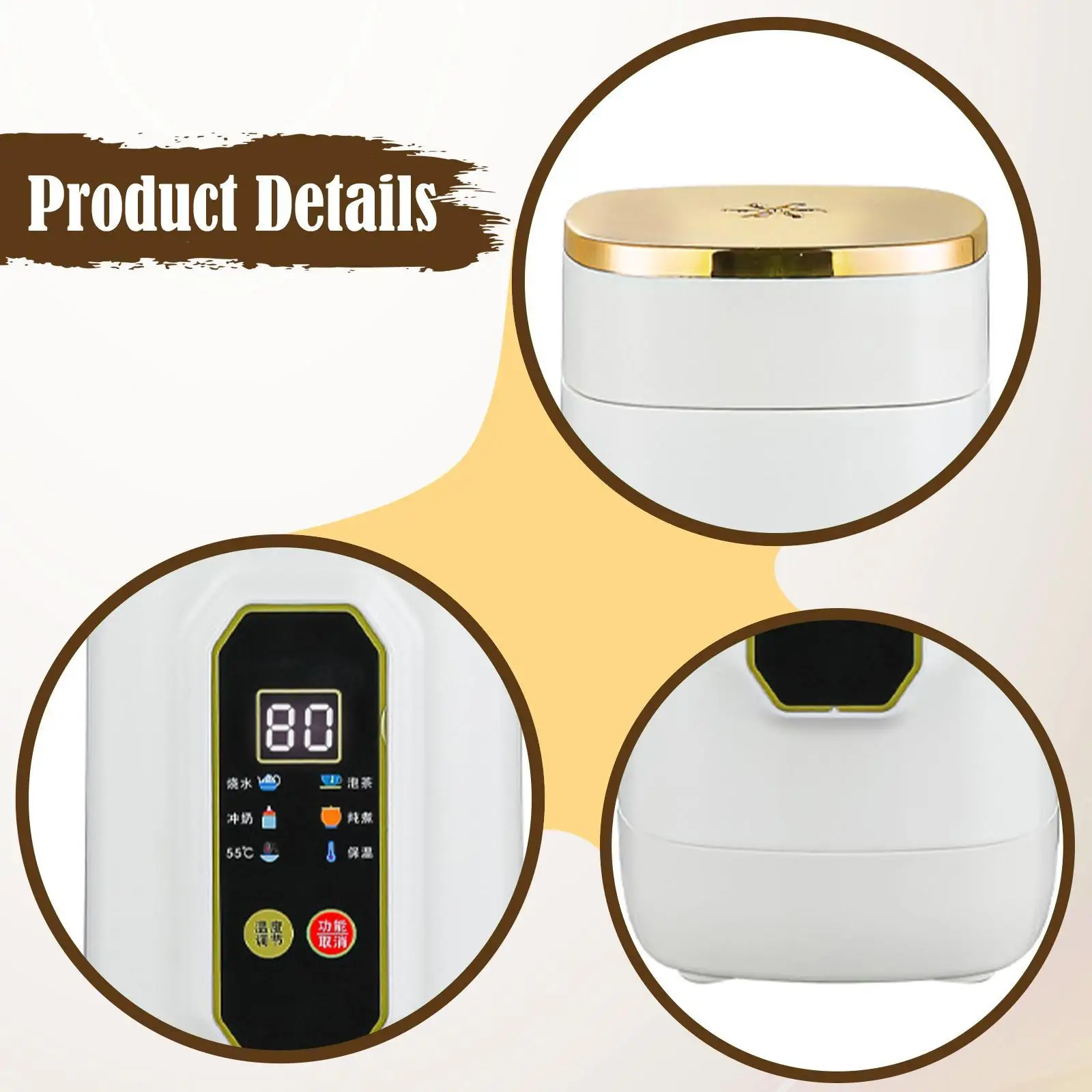 650ml Portable Electric Kettle 304 Stainless Steel Personal Water Boiler Small Heating Cup with Temp Control for Camping Dorm