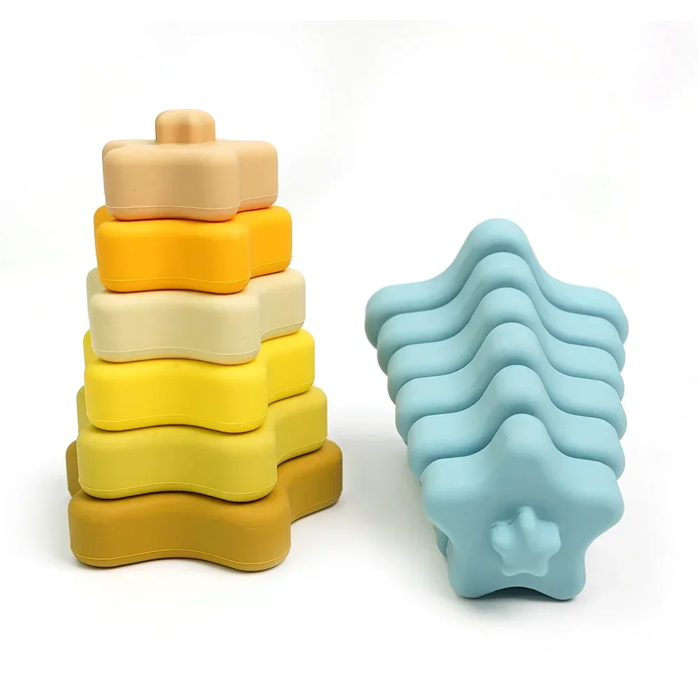 New Design Custom Montessori Building Blocks BPA Free Toddler Kids Educational Sensory Learning Baby Silicone Stacking Toys