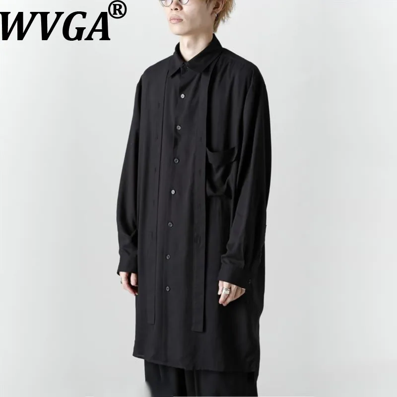 WVGA Spring Autumn New Man Tide Yamamoto Cotton Non-Iron Long Sleeve Tie Shirts Niche Chic Casual Mid-Length Tops Ins Y2K W13674