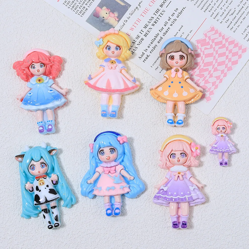 2/5pcs Kawaii Colorful Girl Series Cartoon Resin Flatback Charms for Diy Resin Crafts Materials Scrapbooking Embellisdment