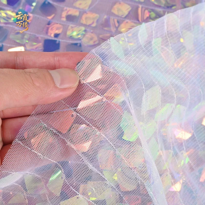 Iridescent square sequined fabric wedding background curtain decoration gauze suit