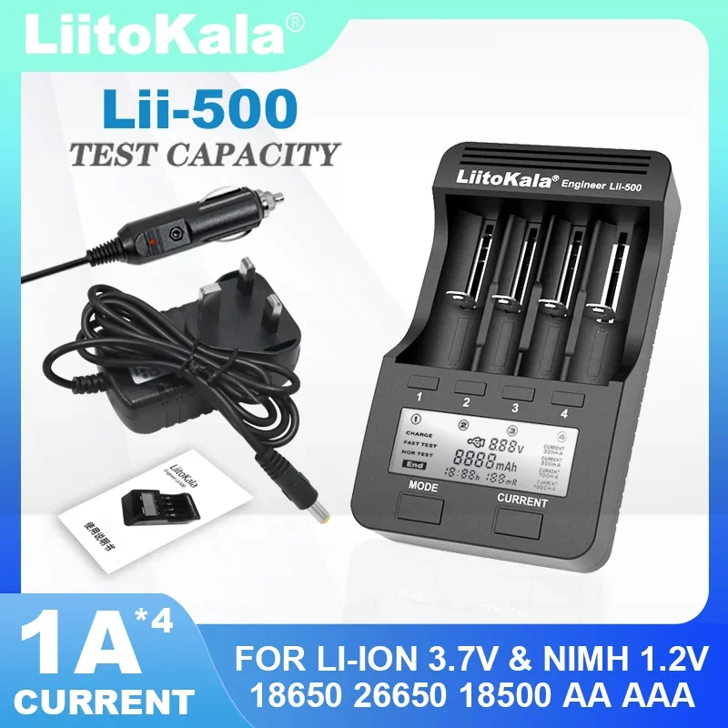 Liitokala Lii-500 Lii-402 para 3.7V Lítio 18650 26650 21700 17355 18350 14500 1.2V Ni-mh AA AAA Carregador de bateria multifuncional