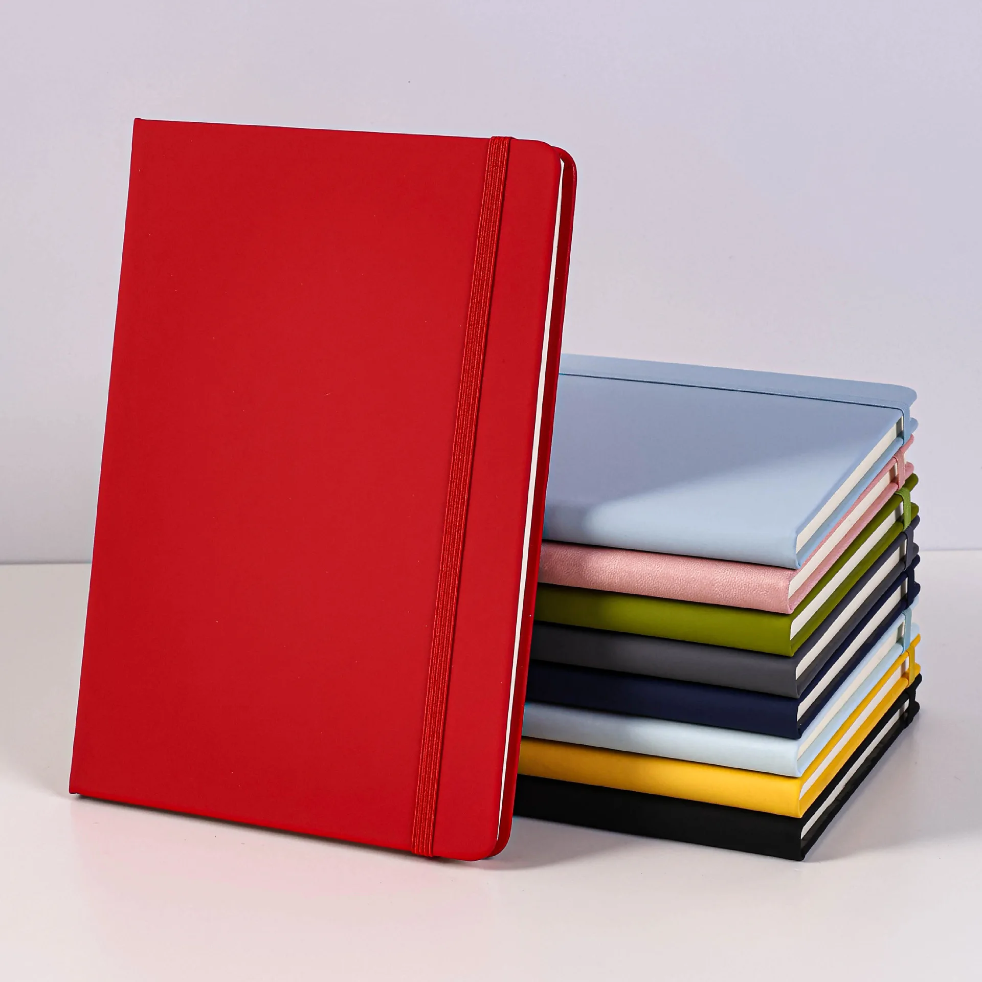 A5 Hardcover PU Leather Notebook Elastic Strap Design 200 Lined Pages Minimalist Office Writing Journal Gift For Colleague