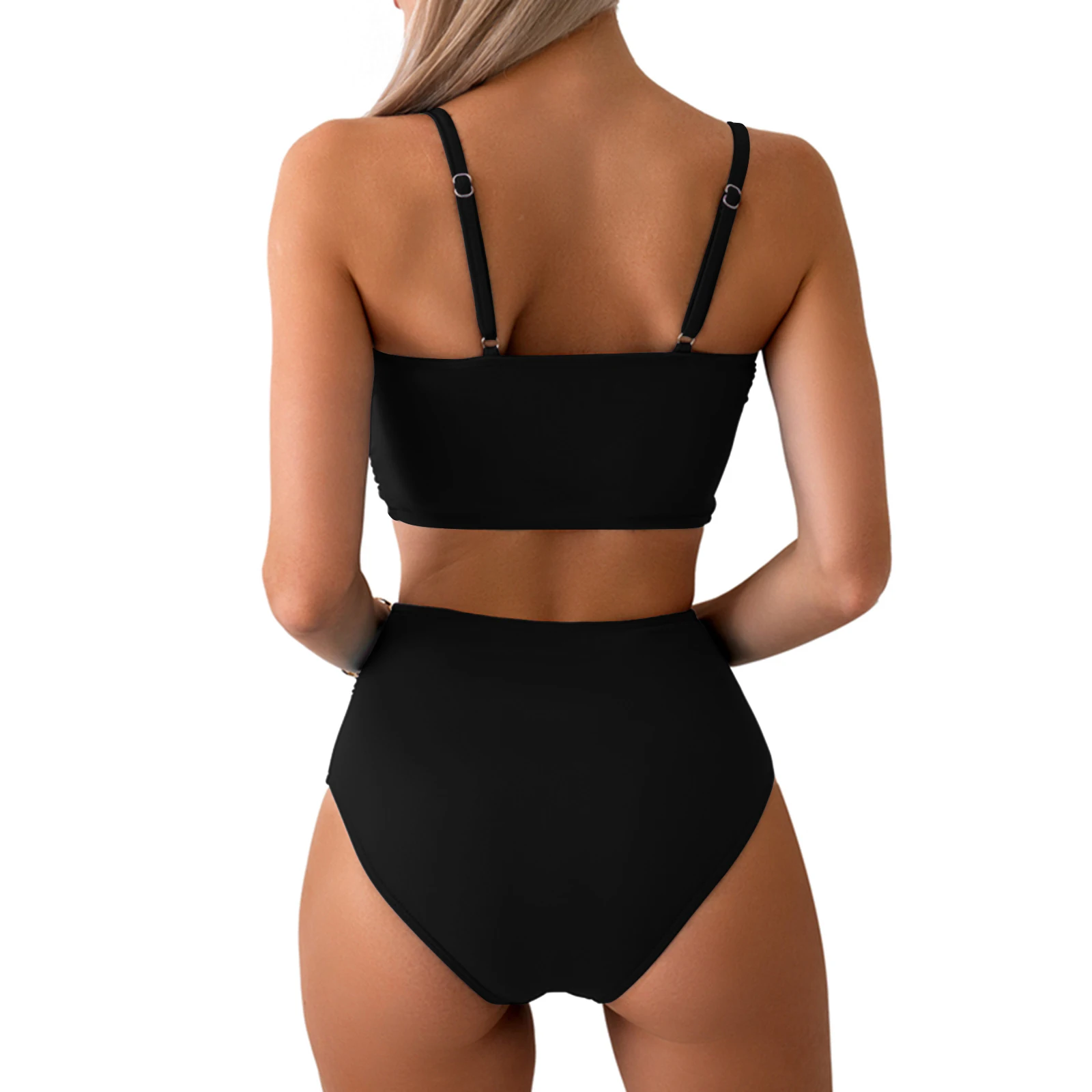 

Women's Solid Color Swimsuit Big Bow Bra with High Waist Ruched Shorts 2 Pcs Bikini Summer Swimwear Swimming Pool Beachwear