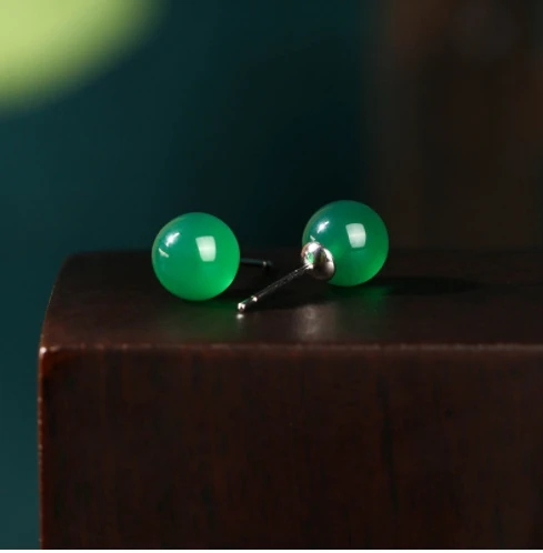 Natural Gemstone Green Jade Earrings Ball Ear Studs Women Fine Jewelry Genuine Myanmar Jadeite Burma Red Jade Round Bead Earring