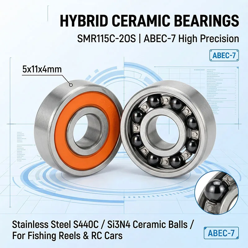 10pcs SMR115 2RS CB Bearing 5x11x4 ABEC7 Stainless Steel Hybrid Ceramic Bearing DRY Ocean Fishing Reel Ball Bearings SMR115C 2OS - Detail 1