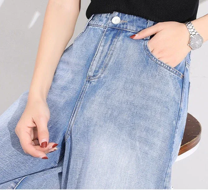 Women Jeans 2024 New Cotton Full Length Softener  Wide Leg Pants Bell-bottoms Loose Girls Jeans Simple Luxury