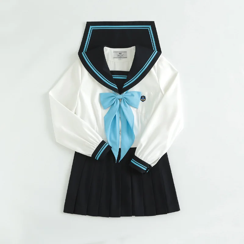 Japanese Sailor Uniform JK Long Sleeve Navy White Contrast Color Pleated Skirt Set Women Cosplay School Uniform Academy Style