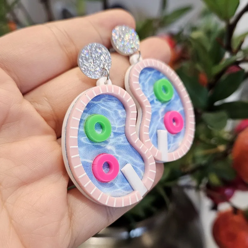 Acrylic Swimming Pool Studs Earrings for Women Swim Ring Irregular Ear Pendant Drop Earrings Jewelry Party Gift 1 Pair