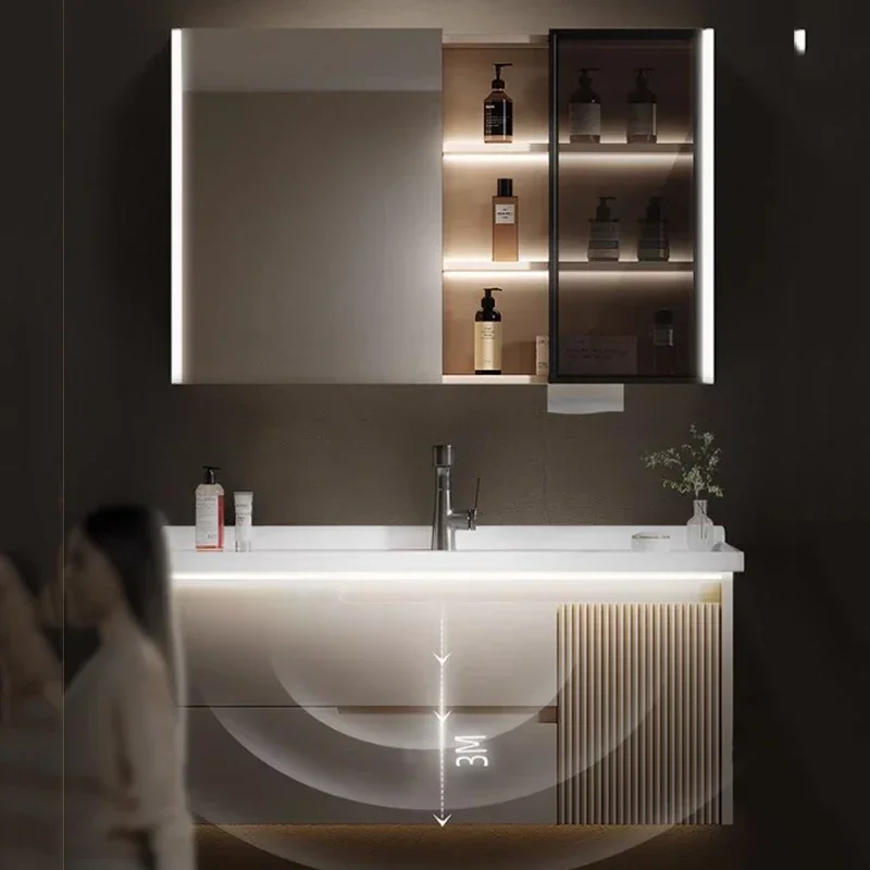 Nordic Organizer Bathroom Cabinet Led Lighting Toilet Makeup Bathroom Vanity Mirror Luxury White Modern Schrank Lounge Furniture
