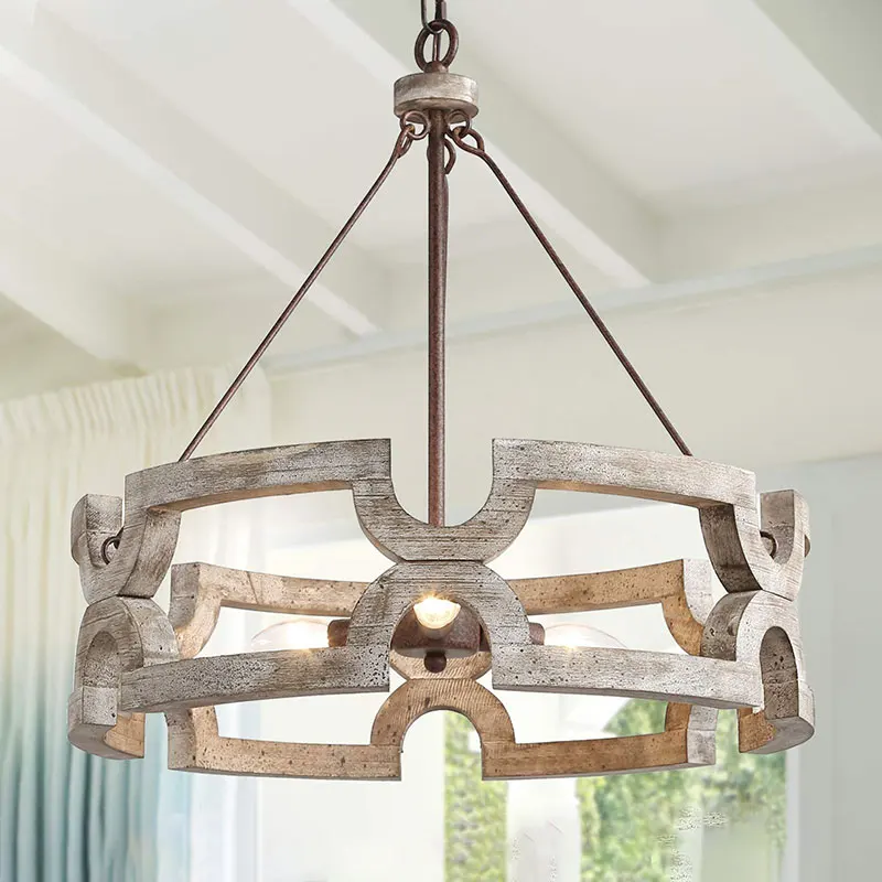 التعميم الفرنسية قلادة خشبية أضواء خمر غرفة المعيشة مطعم مزرعة المطبخ الثريا مقهى بار مصباح معلق #1