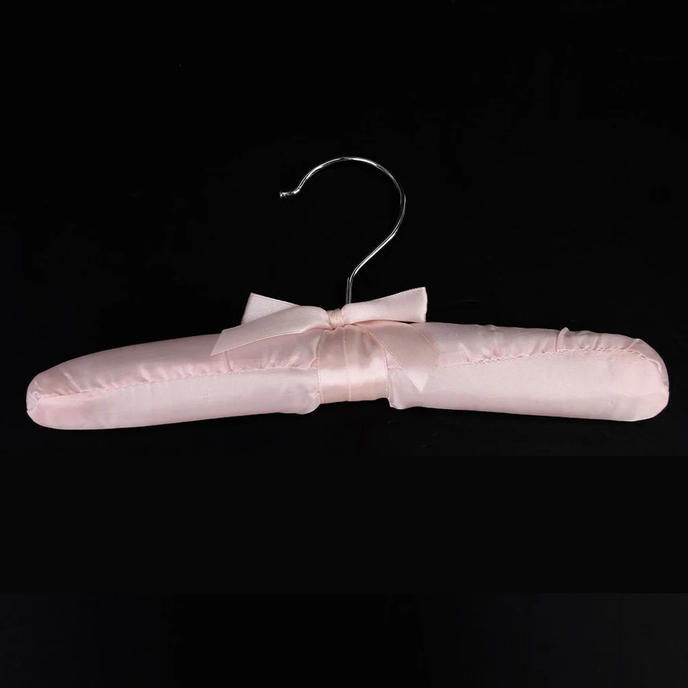 

5pcs Satin Padded Hangers Pink Fabric Clothes Rack Flexible Wrinkle Resistant Chrome Hook