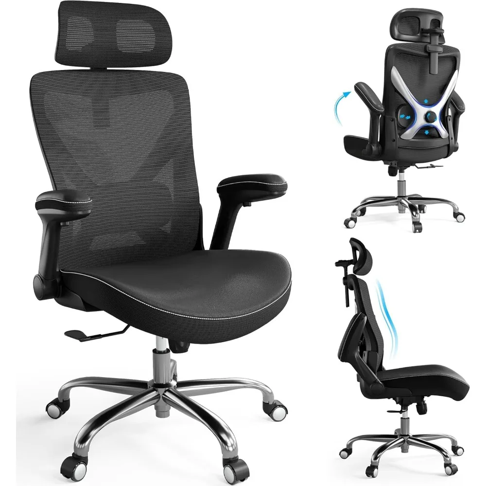 

Office Home Ergonomic Desk Chair-Computer X-Shaped Chair Mesh PU Leather with Adjustable Lumbar Support-Executive Chair High Bac