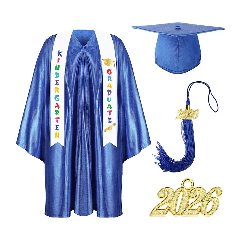 Children Kindergarten Graduation Gown with Tassel Hat and Shawl Kids Bachelor Uniform Graduation Academic Outfit Stage Clothes
