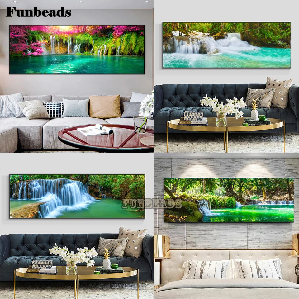 

5D Diy diamond painting Landscape Natural Waterfall Green Tree Lake Leaf square/round diamond painting embroidery decor FF7277