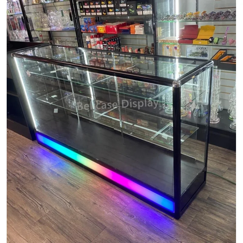 

2025customized.Store Vitrine Cabinet with Adjustable Glass Shelves Floor Display Aluminum Frame Showcases Glass Display wit