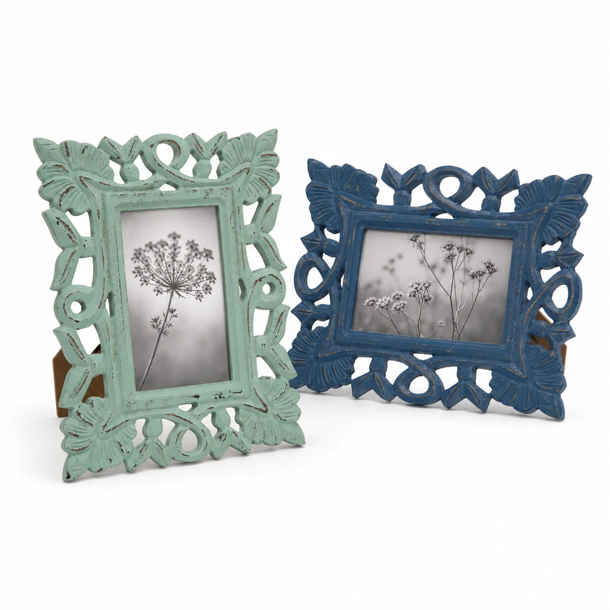 Vintage Wooden Photo Frame 6 Inch 10x15cm Carved Floral Openwork Tabletop Picture Holder Portrait Landscape Home Decor