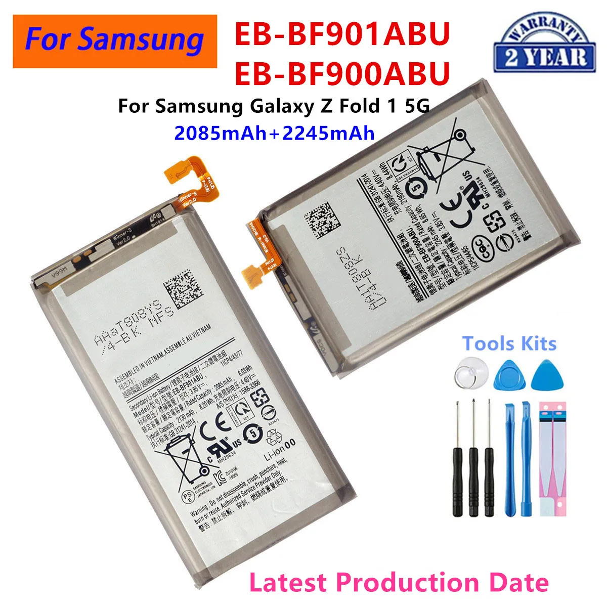 

Brand New EB-BF901ABU+EB-BF900ABU( 2130mAh+2245mAh) Battery For Samsung Galaxy Z Fold 1 5G SM-F900 Mobile Phone Batteries