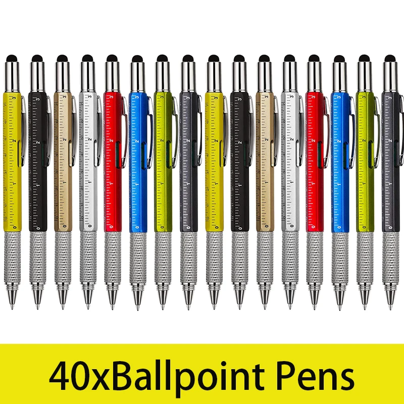 

40Pcs Gift Pen for Men 6 in 1 Multitool Tech Tool Pen Screwdriver Pen with Ruler Levelgauge Ballpoint Pen