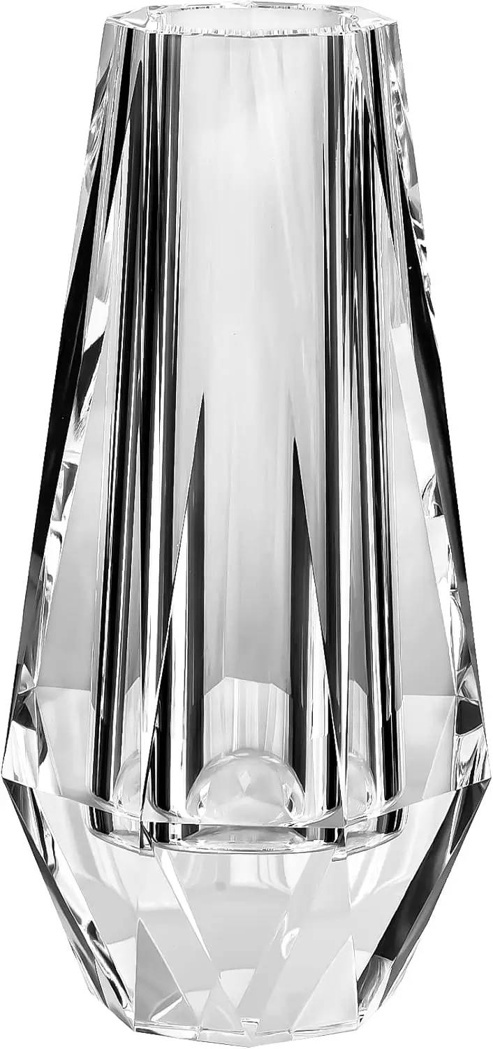 Kitcom Flower Crystal Vase, 8.27 Inches Modern Crystal Vase, Lead-Free Flower Vase, European Crafted For Table, Home