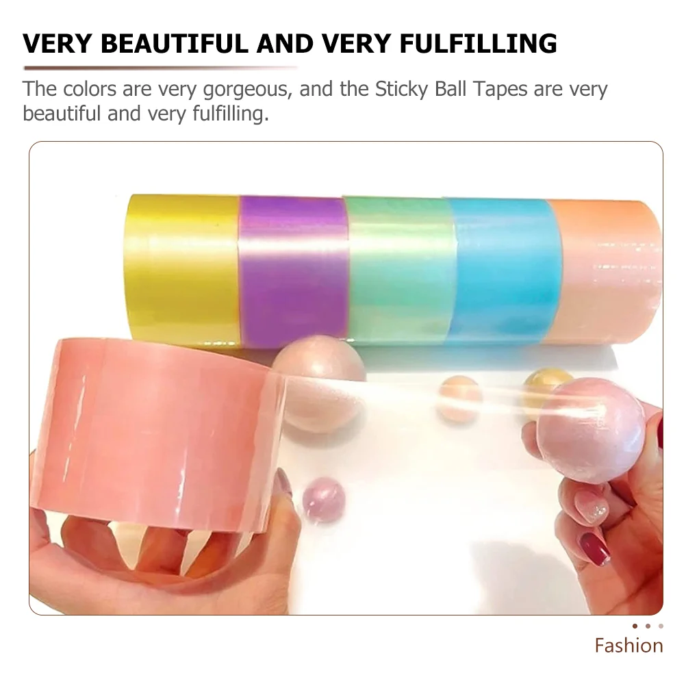 6 Rolls Pearlescent Sticky Ball Tape Clear DIY Tapes Pipeline Colored Relaxing Rolling Colorful Plastic Adhesive Child