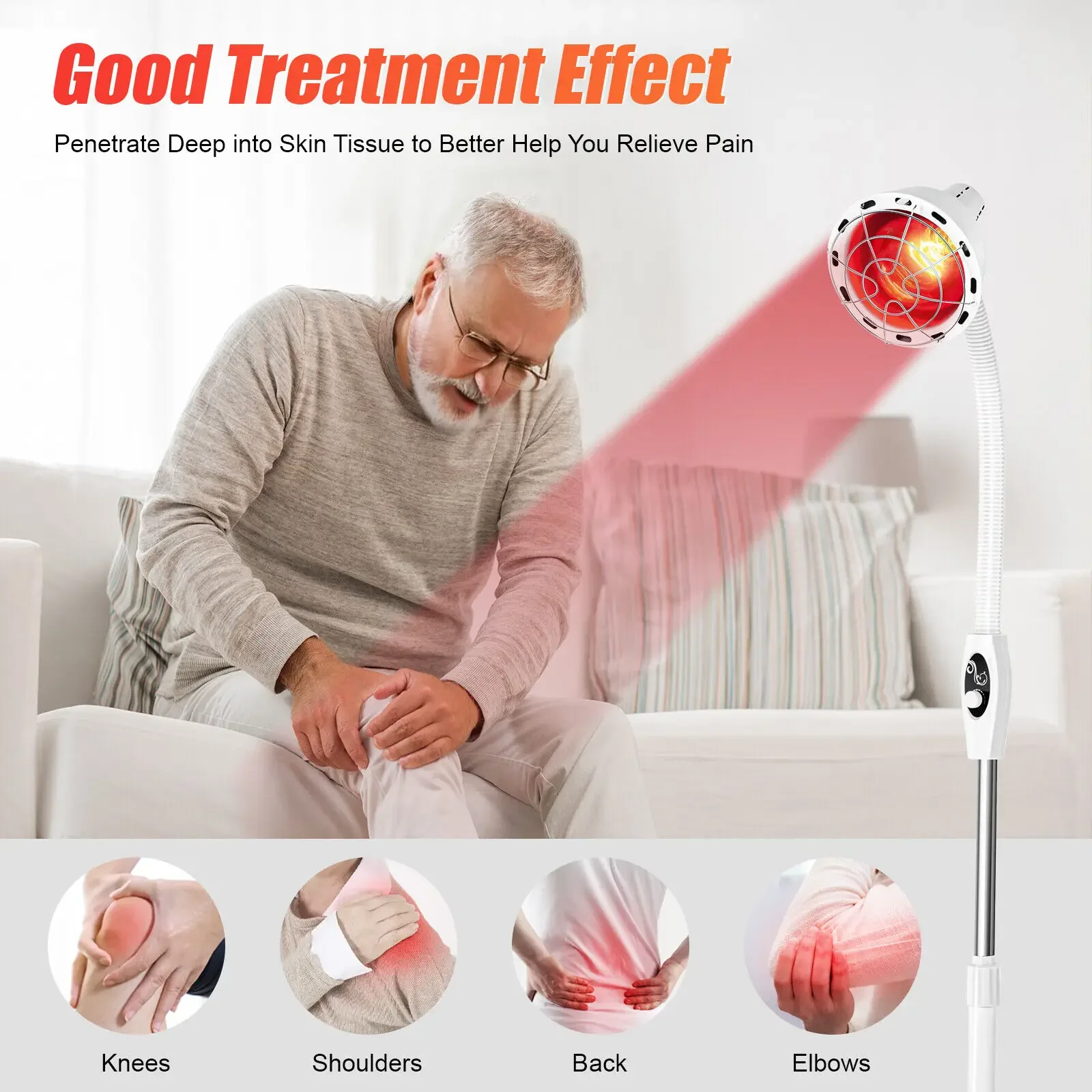 

275W IR Infrared Red Heat Light Therapy Bulb Muscle Pain Relief Therapeutic Lamp Adjustable Floor Stand And Temperature