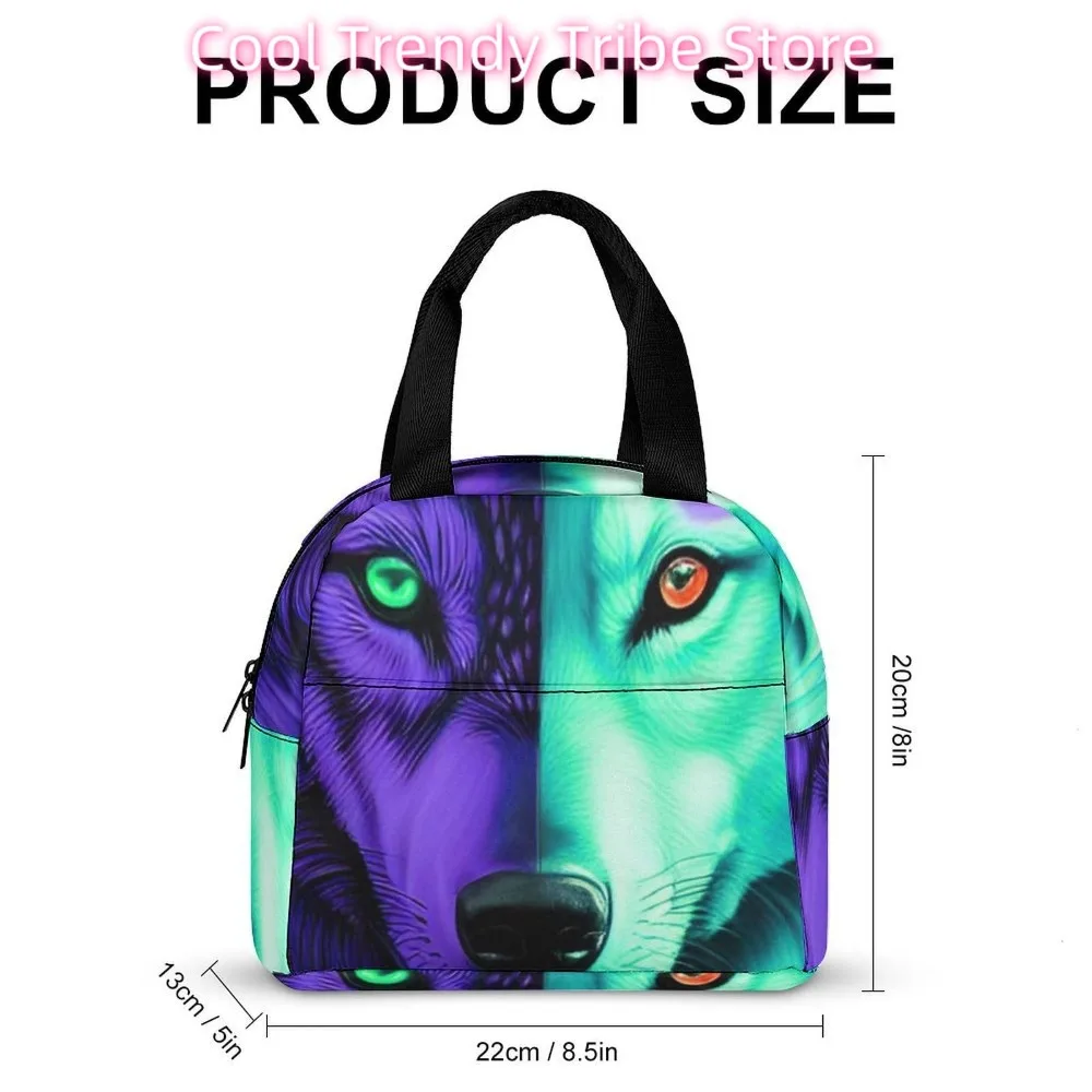 Women/Men Pink and Blue Cool Wolf Moon Art Lunch Bag Snacks Organizer for Work Office, Multi-Purpose Portable Lunch Pail Contain