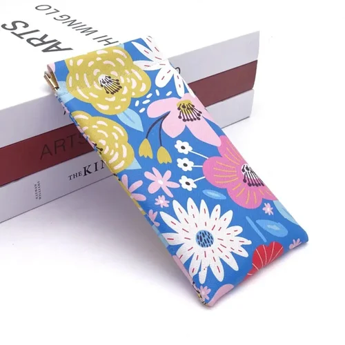 Bolsa de almacenamiento de gafas de concha suave con cierre automático, estuche impermeable para gafas de piel sintética con diseño Floral vibrante