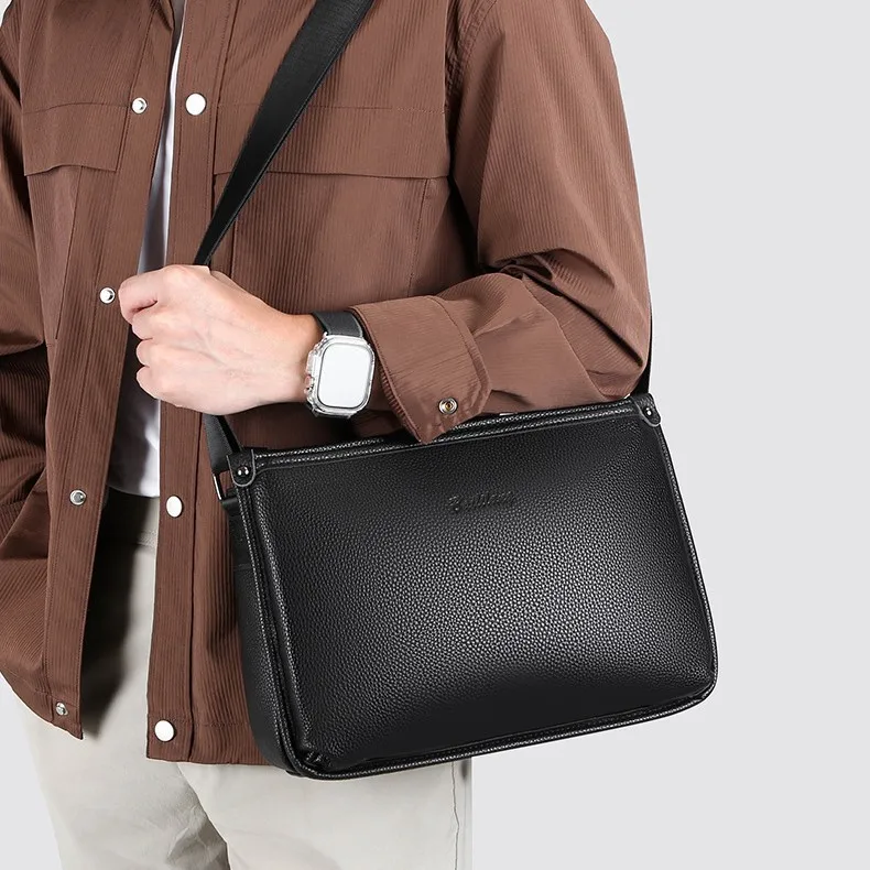 

Genuine leather men's square crossbody bag, large-capacity high-end commuting waterproof single-shoulder backpack