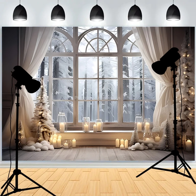 

Winter Wonderful Window Christmas day Photography Backdrops Prop Happy New Year Decoration Family Holiday Party Background RR-69