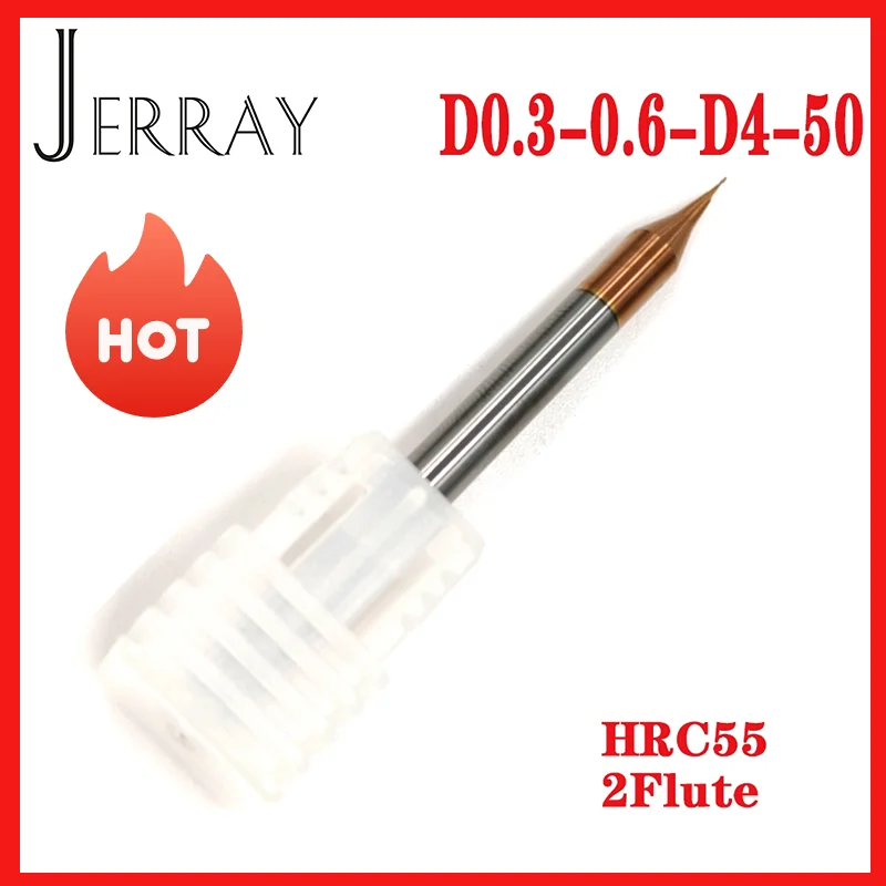 

JERRAY d0.3X0.6XD4X50mm HRC55 HRC60 2flutes Micro Carbide Flat End Mill Square end mill CNC end milling cutter