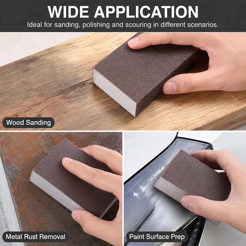 1pcs Sponge Sandpaper Block Kit Double-Sided Abrasive Sanding Pads for Wood Putty Metal Rust Removal Polishing Grout Tool view 4