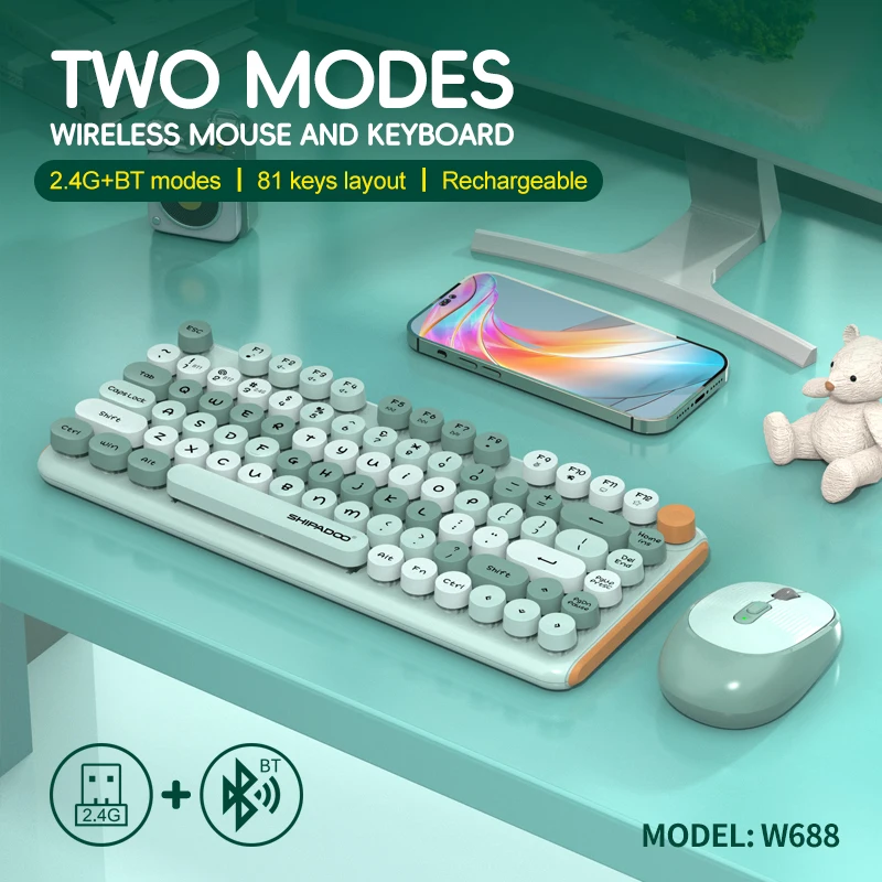 2.4G Wireless Bluetooth Keyboard And Mouse Combo Office Stylish Slient Ergonomic Design Keyboard Set For PC Computer Laptop
