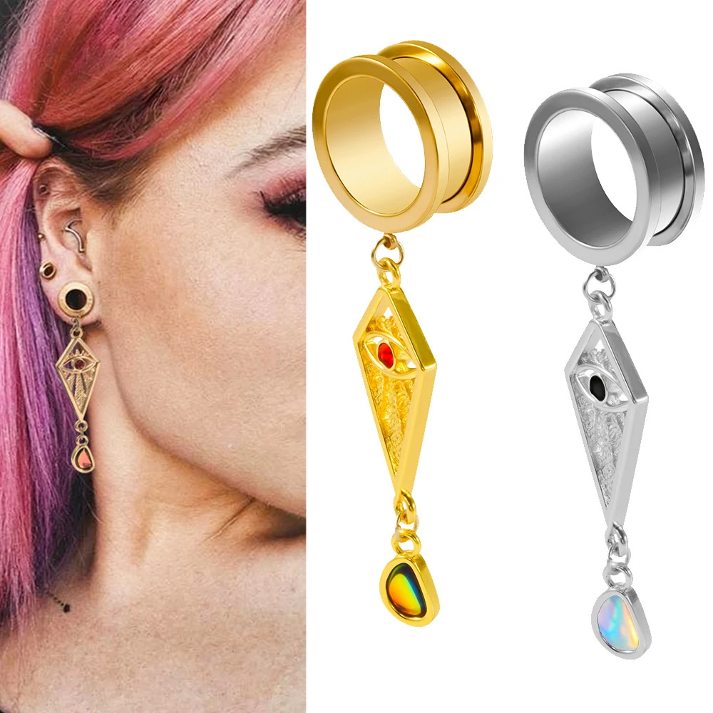 1PC Stainless Steel Rhombus Ear Plug Dangle Expanders Flash Ear Tunnels Screw Earring Gauges Stretchers Piercing Jewelry 8-25mm