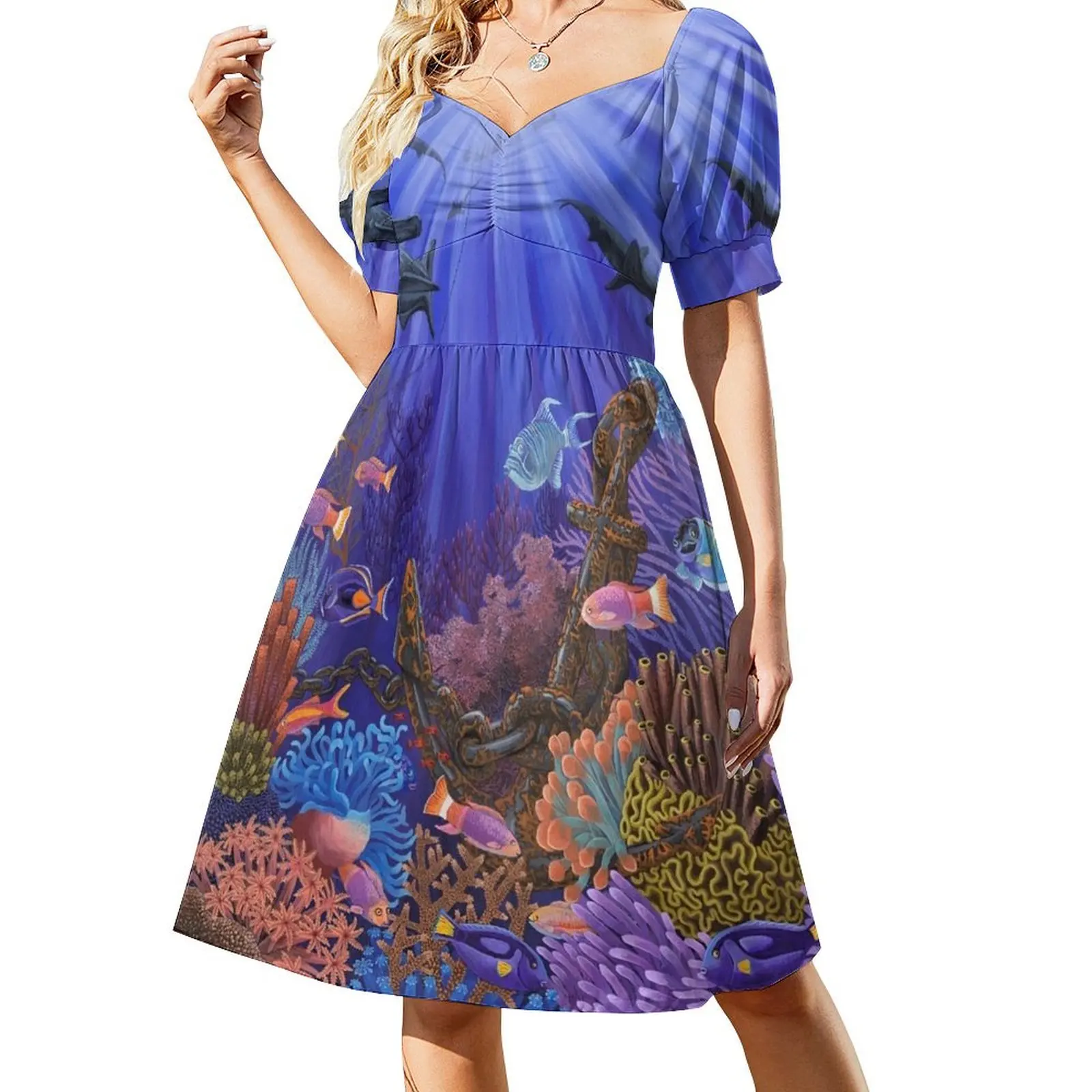 

Underwater coral reef Short Sleeved Dress dresses summer elegant dresses plus sizes dresses korean style Elegant gown Dress