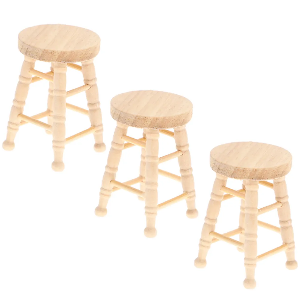 

3Pcs Mini Wooden Stool Round Design Miniature Furniture Accessories Mini House Decoration Miniature Stool for Scene Display