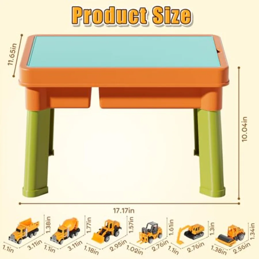 Sensory Table with Sensory Sand, Sensory Bin with Lid & 2.6lbs Play Sand, Construction Kit with 6 Alloy Trucks & Castle Molds, S
