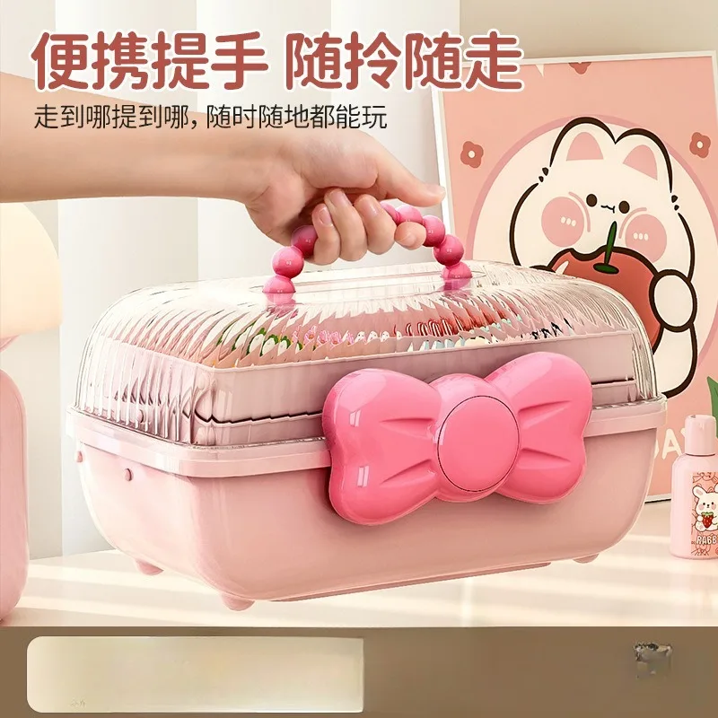 Bow hair accessories storage box, children's hair clips, hair accessories, cosmetics, desktop dust-proof accessories storage box