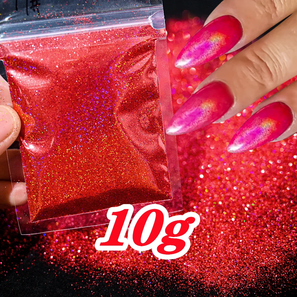 10g Holographic Laser Christmas Red Glitter Powder 0.2mm Rainbow Sparkly Red HOLO Powder 3D Dazzling Glitter Manicure Powder