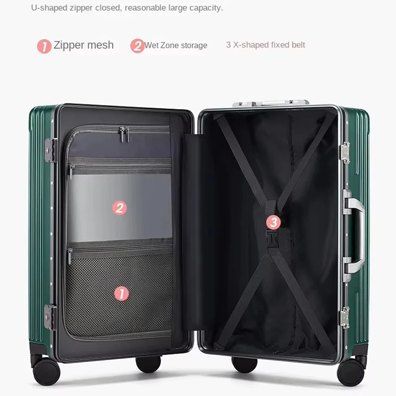 COLENARA ABS+PC Suitcase Front Opening Boarding Case Aluminum Frame Trolley Case Laptop Laptop Cipher Case 18