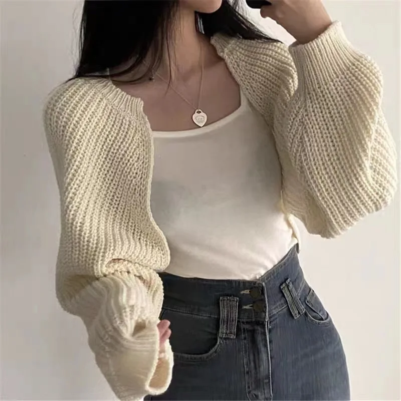 Short Cardigans Knitted Sweaters Women Long Sleeve Coat Y2K Clothes Basic Solid Vintage Streetwear Autumn Winter Cardigan Tops