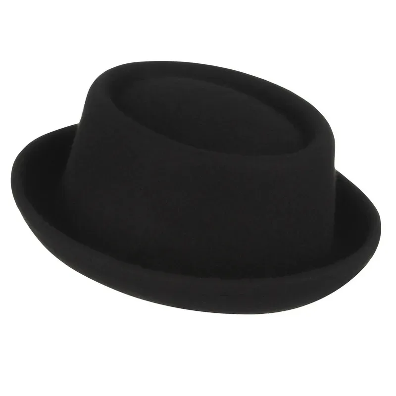 

Wool Black Billycock Roll Brim Fedora Hat Women British Concave-Convex Top Hat Designer Church Hats Ladies Elegant Felt Cap