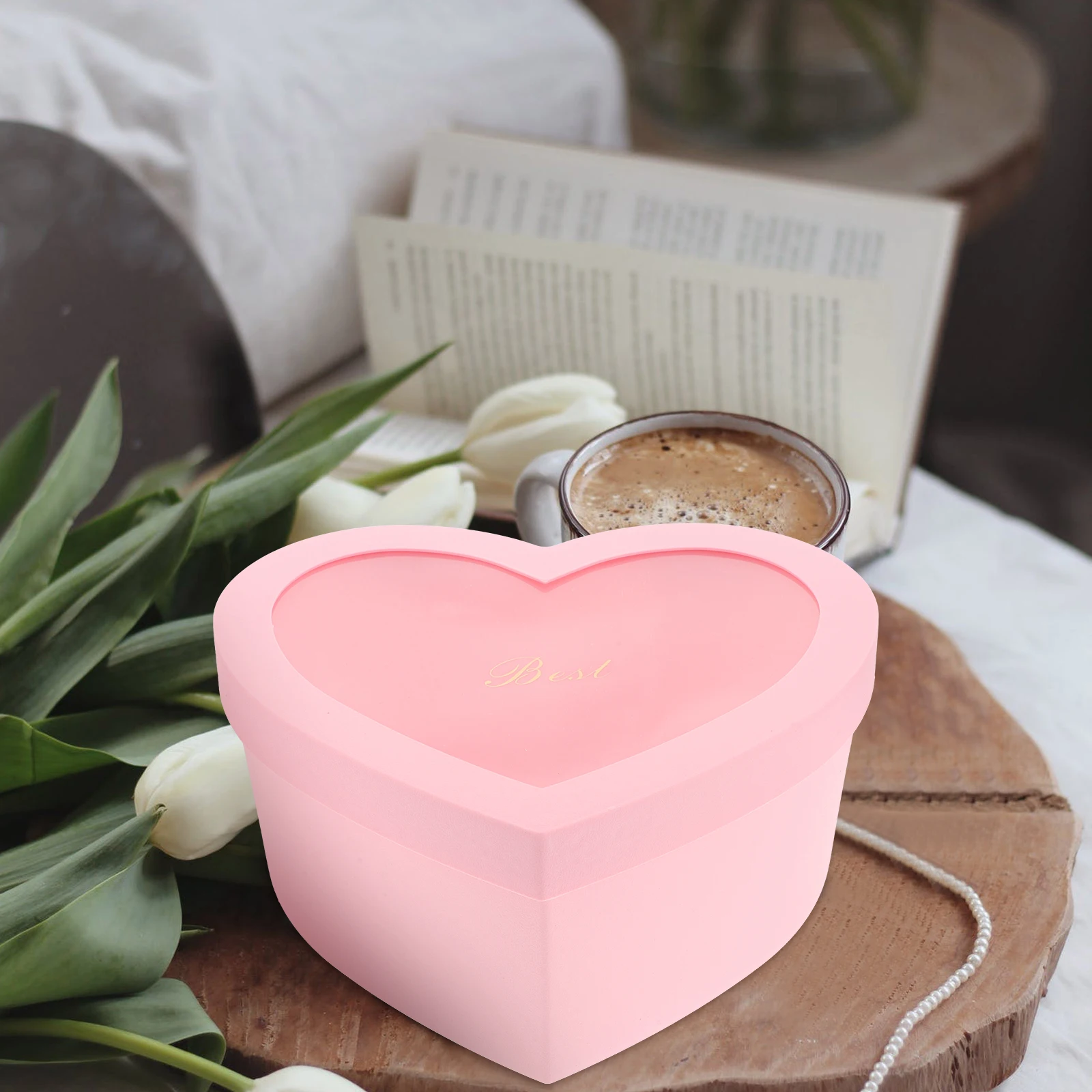 

2pcs Heart Shaped Flower Gift Box Transparent Window Stable Base For Valentine'S Day Preserved Flower Packaging Decorative