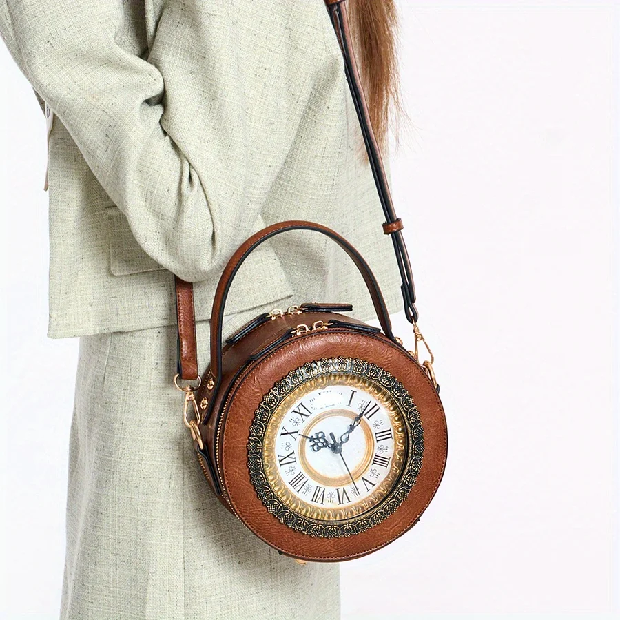 

Niche design clock shaped bag creative cute handbag personalized shoulder crossbody bag retro women's bag fun small round bag