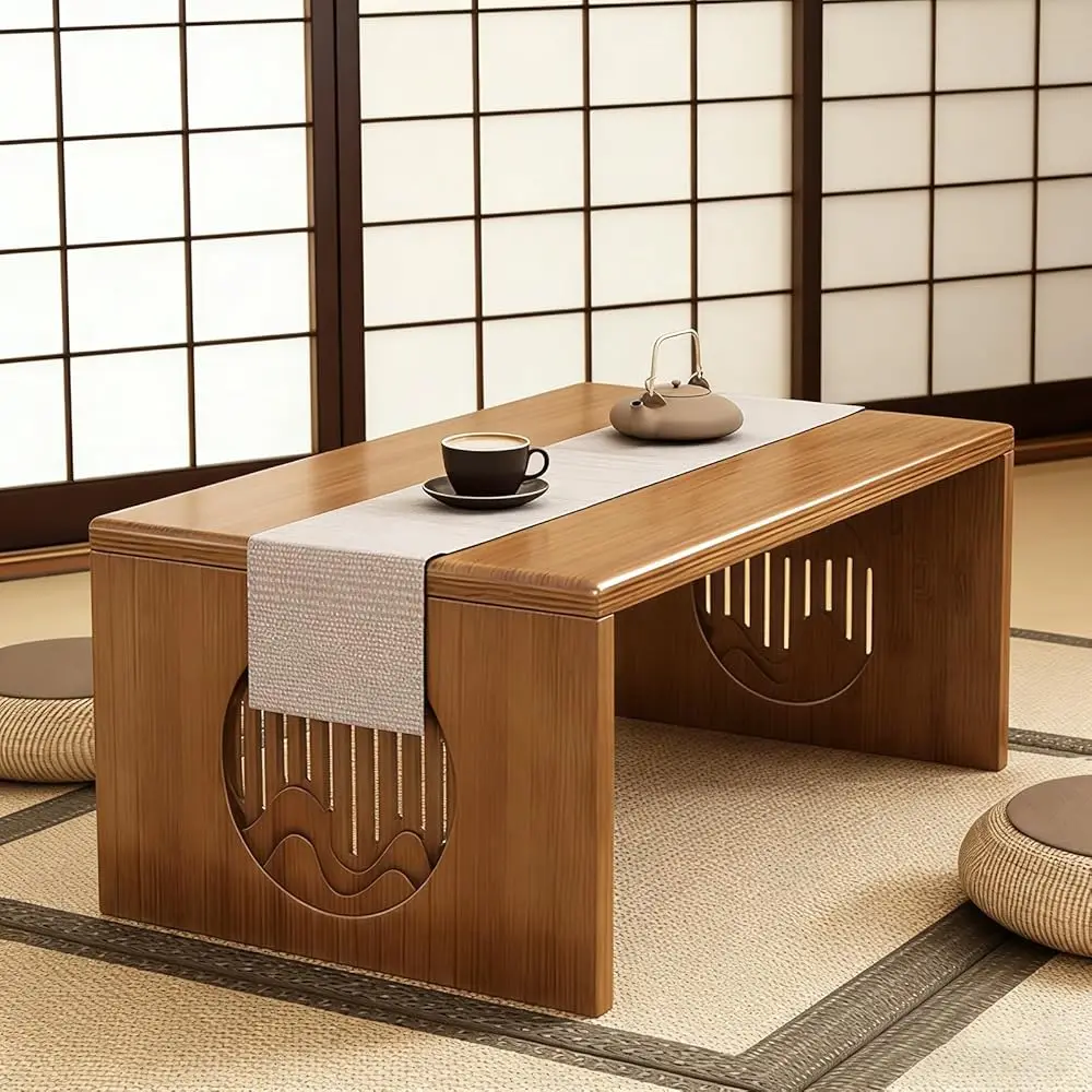 

Foldable Japanese Floor Table Bamboo Japanese Folding Table, Japanese Coffee Table No Assembly, Portable Solid Wood Folding C