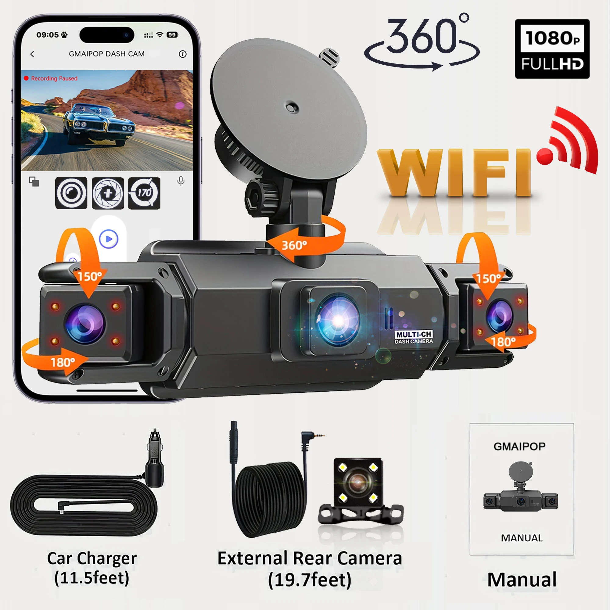 Dashcam voor auto's 4 Kanaals Black Box WiFi Rijden Camera FHD 1080 P Nachtzicht Loop Recording voeg Hardwire kit auto accessoires