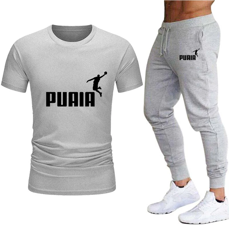 Chándal de algodón para hombre, camisetas y pantalones de chándal de manga corta para gimnasio, traje de Jogging informal con cuello redondo, gran